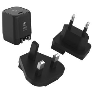 ADAM Elements OMNIA P3 USB-C 33W Compact Wall Charger- Black | 33W Power Delivery, Foldable Pins, Interchangeable Plugs