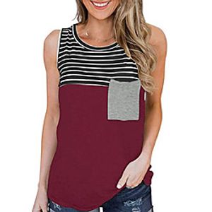 Women's Tank Top Shirt Striped Pocket Round Neck Casual Streetwear Tops Green Blue White miniinthebox