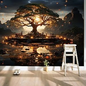 Plants Wallpaper Mural Trippy Tree of Life Wall Covering Sticker Peel and Stick Removable PVC/Vinyl Material Self Adhesive/Adhesive Required Wall Decor for Living Room Kitchen Bathroom miniinthebox