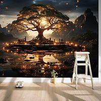 Plants Wallpaper Mural Trippy Tree of Life Wall Covering Sticker Peel and Stick Removable PVC/Vinyl Material Self Adhesive/Adhesive Required Wall Decor for Living Room Kitchen Bathroom miniinthebox