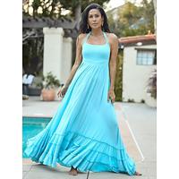 Pure Color Elastic Waist Maxi Dress