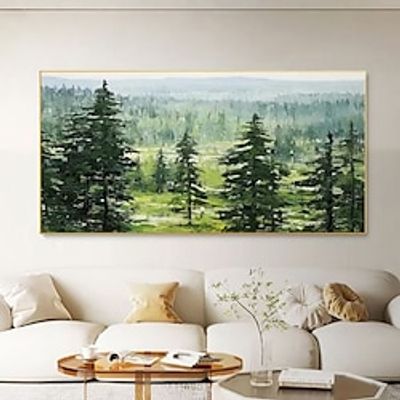 Handmade Oil Painting Canvas Wall Art Decoration Modern Green Fir Forest Landscape for Home Decor Rolled Frameless Unstretched Painting Lightinthebox