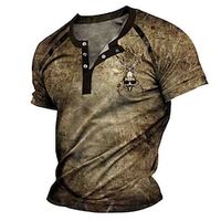 Graphic Cool Skulls Designer Retro Vintage Basic Men's 3D Print Henley Shirt Short Sleeve Shirt T shirt Tee Tee Top Street Casual Vacation T shirt Black Blue Brown Short Sleeve Henley Shirt Spring Lightinthebox