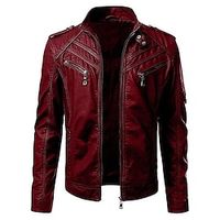 Men's Faux Leather Jacket Casual Jacket Biker Jacket Motorcycle Jacket Thermal Warm Rain Waterproof Casual Zipper Stand Collar Casual Jacket Outerwear Pure Color Faux Fur Trim Black Wine miniinthebox - thumbnail