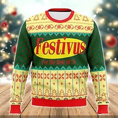 Graphic Christmas Tree Merry Christmas Fashion Daily Casual Men's 3D Print Pullover Sweatshirt Christmas Holiday Vacation Sweatshirts Yellow Crew Neck Print Spring   Fall Designer Lightinthebox