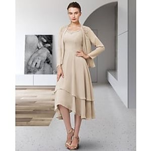 Two Piece A-Line Mother of the Bride Dress Elegant Jewel Neck Asymmetrical Chiffon Sleeveless with Ruffles Tier Appliques 2022 Lightinthebox