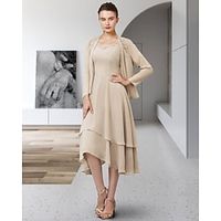 Two Piece A-Line Mother of the Bride Dress Elegant Jewel Neck Asymmetrical Chiffon Sleeveless with Ruffles Tier Appliques 2022 Lightinthebox - thumbnail