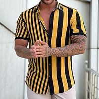 Men's Shirt Graphic Shirt Striped Turndown Green Blue Pink Yellow Street Casual Short Sleeve Button-Down Clothing Apparel Fashion Designer Casual Comfortable Lightinthebox - thumbnail