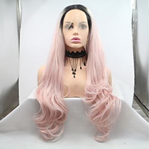 Synthetic Lace Front Wig Body Wave Kardashian Layered Haircut Lace Front Wig Pink Long Black / Pink Synthetic Hair 24 inch Women's Women Black Pink Sylvia miniinthebox