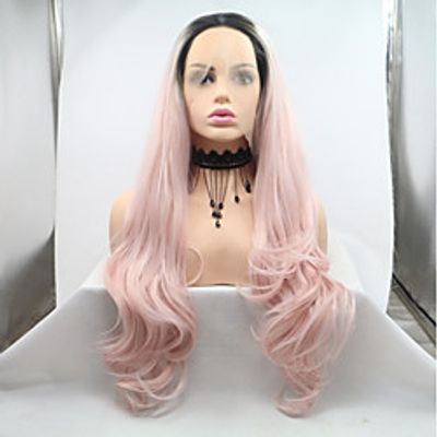 Synthetic Lace Front Wig Body Wave Kardashian Layered Haircut Lace Front Wig Pink Long Black / Pink Synthetic Hair 24 inch Women's Women Black Pink Sylvia miniinthebox