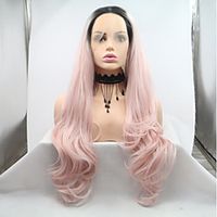 Synthetic Lace Front Wig Body Wave Kardashian Layered Haircut Lace Front Wig Pink Long Black / Pink Synthetic Hair 24 inch Women's Women Black Pink Sylvia miniinthebox - thumbnail