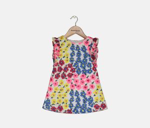 Baby Girls Floral Printed Dress  White ombo