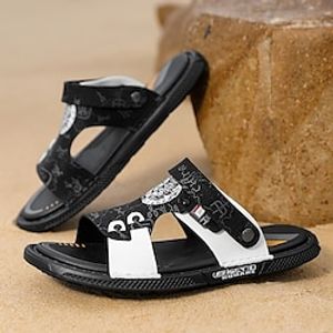 Men's Sandals Flat Sandals Outdoor Slippers Casual Beach Outdoor Daily Walking Shoes PVC PU Breathable Black Gray Color Block Summer Spring Lightinthebox