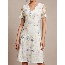 Women's Lace Print V Neck Lace Sleeve Midi Dress Short Sleeve Summer Spring Lightinthebox