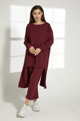 Maroon Cey Mélange Fabric Top And Pants Set (XS, S, M, L, XL, XXL) Maroon Cey Mélange Fabric Top And Pants Set (XS, S, M, L, XL, XXL)