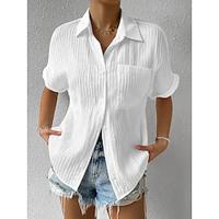 Shirt Blouse Women's White Pink Blue Plain Button Pocket Street Daily Fashion Shirt Collar Regular Fit S Lightinthebox