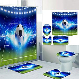 Raiden Football Digital Printing Four-piece Set Shower Curtains and Hooks Modern Polyester Machine Made Waterproof Bathroom Lightinthebox