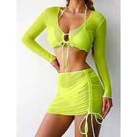 Women's Swimwear Bikini Normal Swimsuit Mesh Plain Green Bathing Suits Sports Beach Wear Summer Lightinthebox - thumbnail