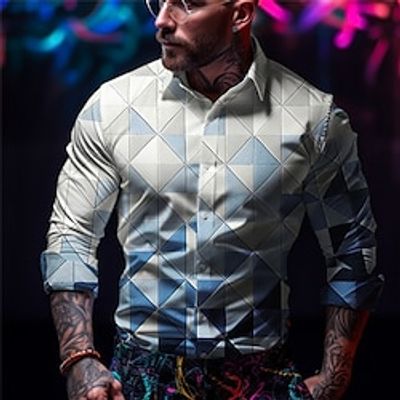 Geometry Casual Men's Shirt Outdoor Street Casual Daily Fall  Winter Turndown Long Sleeve Blue Dark Blue Gray S M L Shirt Lightinthebox