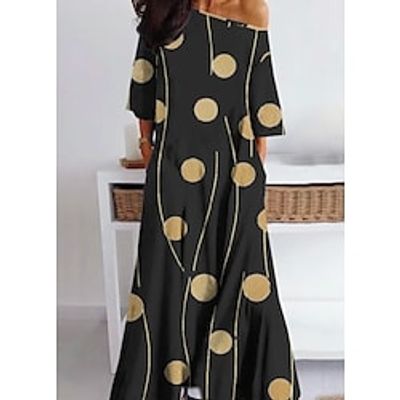 Women's A Line Dress Maxi long Dress Black 34 Length Sleeve Print Print Spring Summer One Shoulder Stylish Vacation 2022 S M L XL 2XL Lightinthebox