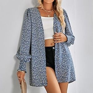 Women's Trench Coat Comfortable Casual Print Open Front Collarless Elegant Leopard Slim Outerwear Long Sleeve Winter Fall Blue Fuchsia Apricot S M L XL Lightinthebox