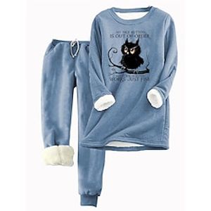 Women's Sweatshirt Tracksuit Pants Sets Fleece Animal Letter Pink Blue Gray Drawstring Print Long Sleeve Casual Daily Warm Daily Round Neck Regular Fit Fall  Winter Lightinthebox