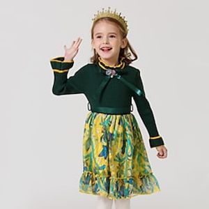 Kids Girls' Dress Cartoon A Line Dress Dress Performance Cotton Long Sleeve Princess Dress 2-6 Years Winter Green Yellow Lightinthebox