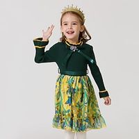 Kids Girls' Dress Cartoon A Line Dress Dress Performance Cotton Long Sleeve Princess Dress 2-6 Years Winter Green Yellow Lightinthebox - thumbnail