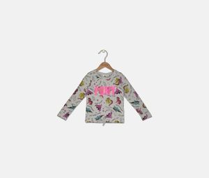 Kids Girls Allover Print Long Sleeve Top  Grey Combo