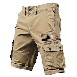 Men's Cargo Shorts 6 Pocket Flag Outdoor Short Sports Outdoor Classic Black khaki Micro-elastic Lightinthebox