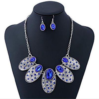 Women's Jewelry Set Retro Flower Stylish Imitation Diamond Earrings Jewelry Blue / Red For Gift Festival 1 set miniinthebox