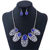 Women's Jewelry Set Retro Flower Stylish Imitation Diamond Earrings Jewelry Blue / Red For Gift Festival 1 set miniinthebox - thumbnail