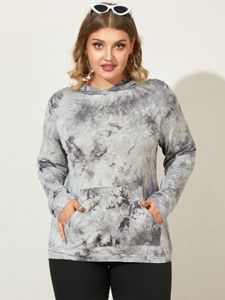 YOINS Plus Size Tie Dye Pocket Design Hooded Design Long Sleeves Sweatshirt