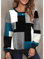 Women's Retro Geometric Picture Color Block Print Daily Vacation Round Neck Casual Sweater