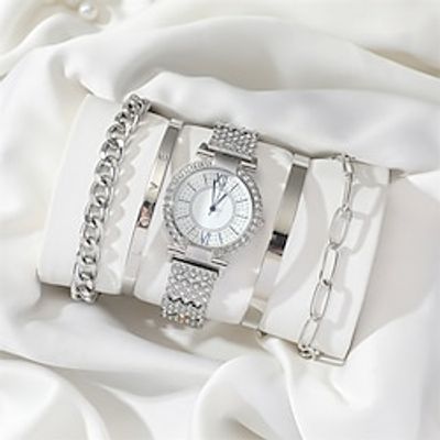 5pcsset Women's Watch Luxury Rhinestone Quartz Watch Analog Stainless Steel Wrist Watch  Bracelets, Gift For Mom Her Lightinthebox