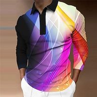 Gradient Line Abstract Men's 3D Print Golf Polo Outdoor Casual Daily Streetwear Polyester Long Sleeve Turndown Polo Shirts Purple Green Fall  Winter S M L Micro-elastic Lapel Polo Lightinthebox - thumbnail