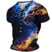 Men's T shirt Tee Graphic Animal Stand Collar Clothing Apparel 3D Print Daily Sports Short Sleeve Lace up Print Fashion Designer Vintage Lightinthebox - thumbnail