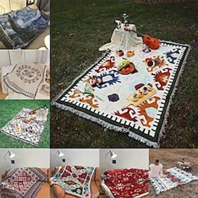 Woven Picnic Blanket Sucre Outdoor Camping Blanket Sofa Blanket Multifunctional Thread Blanket Bohemian Blanket Thread Blanket miniinthebox