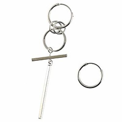 kpop bts earrings bangtan boys stud doulbe ring silver stainless steel cross ear stud chain hoop earrings for women men punk jewelry Lightinthebox