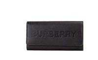 Burberry Porter Black Grained Leather Branded Logo Embossed Clutch Flap Wallet (44540)