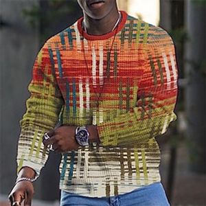 Graphic Color Block Designer Retro Vintage Casual Men's 3D Print T shirt Tee Waffle T Shirt Sports Outdoor Holiday Going out T shirt Green Long Sleeve Crew Neck Shirt Spring   Fall Clothing Apparel Lightinthebox
