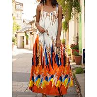 Women's Casual Dress Tropical Print Square Neck Long Dress Maxi Dress Sleeveless Summer Lightinthebox