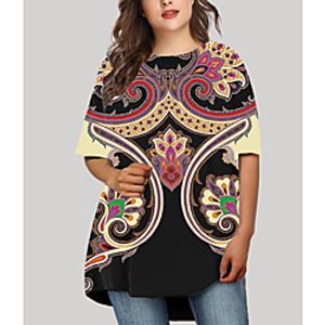 Women's Plus Size Dress T Shirt Dress Tee Dress Short Mini Dress Half Sleeve Print Graphic Tribal Print Basic Fall Spring Summer Light Yellow XL XXL 3XL 4XL 5XL Lightinthebox
