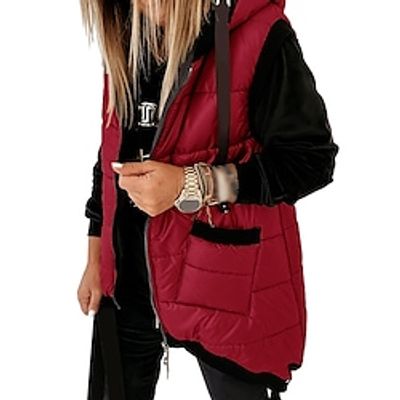 Women's Down Vest Winter Jacket Warm Breathable Outdoor Daily Wear Vacation Going out Pocket Zipper Hoodie Active Simple Comfortable Street Style Solid Color Regular Fit Outerwear Sleeveless Winter Lightinthebox