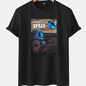 Men's Unisex Tee T shirt Hot Stamping Butterfly Graphic Prints Astronaut Plus Size Short Sleeve Casual Tops 100% Cotton Basic Designer Big and Tall White Black Blue Lightinthebox