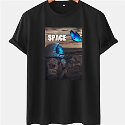 Men's Unisex Tee T shirt Hot Stamping Butterfly Graphic Prints Astronaut Plus Size Short Sleeve Casual Tops 100% Cotton Basic Designer Big and Tall White Black Blue Lightinthebox
