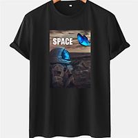 Men's Unisex Tee T shirt Hot Stamping Butterfly Graphic Prints Astronaut Plus Size Short Sleeve Casual Tops 100% Cotton Basic Designer Big and Tall White Black Blue Lightinthebox - thumbnail