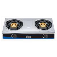 Ikon Stainless Steel Gas Table 2 Burner, Black And Blue - IK-CS2070S