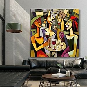 Picasso style Abstract Girl Happy Family drinking Handpainted Oil Painting on Canvas Modern Nordic Figure Handmade Wall Art Picture Living Room Decoration No Frame miniinthebox