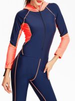 Front Zipper Long Sleeved Pants Elastic Sunscreen Patchwork One Pieces Diving Suit For Women